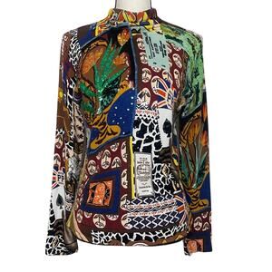 Alberto Makali Patchwork Sequin Mock Neck Sweater Colorful Abstract Sz M/L